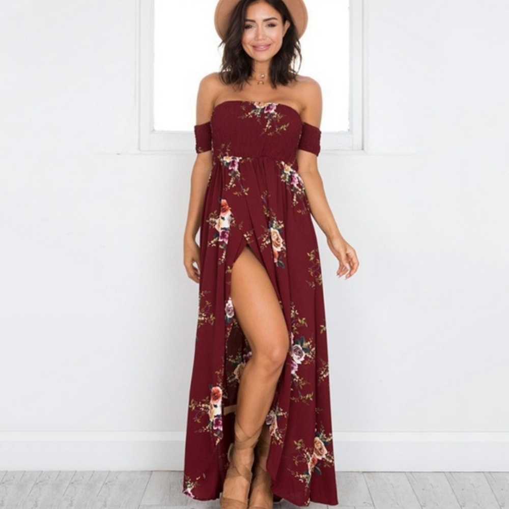 Maroon Floral Dress - Picture 2 of 3